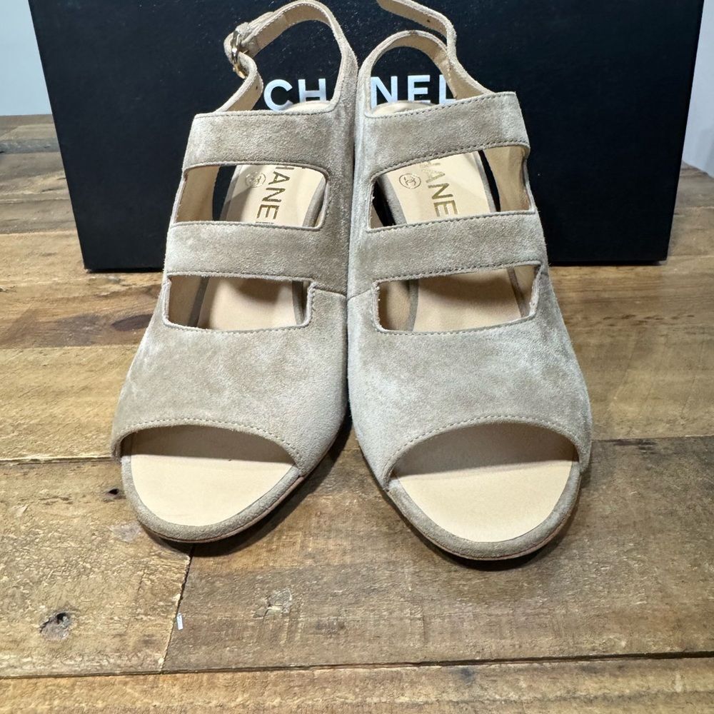 Chanel Suede Open-Toe Pumps